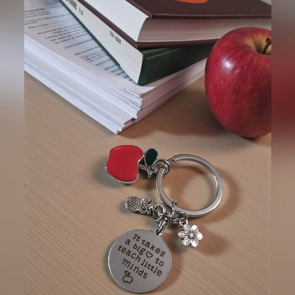 Teacher's Apple Keychain with Inspirational Charm